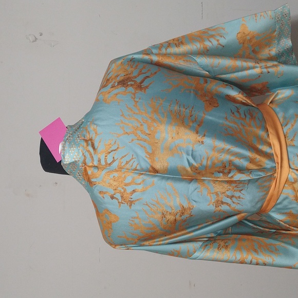 NEW! Sassy Jones Printed Wrap Topper Robe with Belt, Teal - Picture 8 of 15